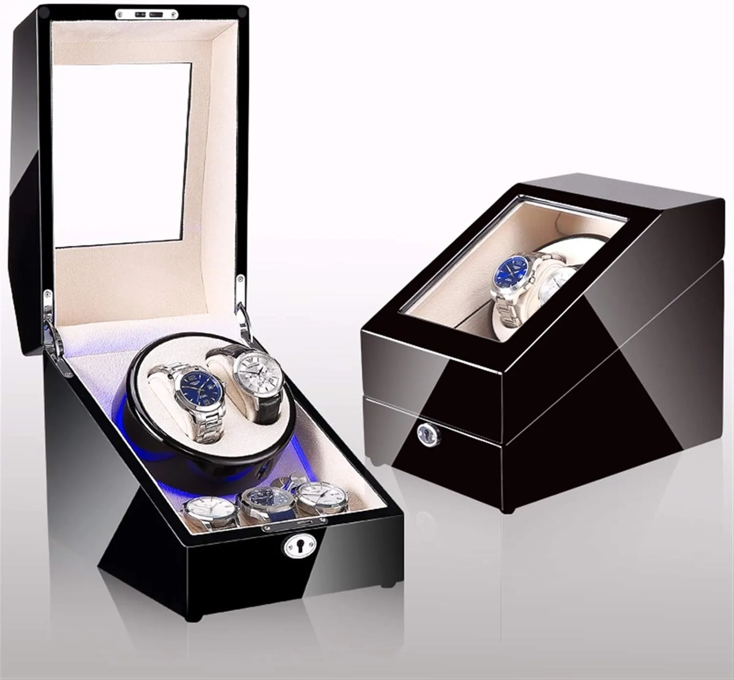 Spinner Winding Box Watch Winders - 3 2 Mechanical Watch Shaker LED Automatic Winding Box Household Mute Anti-Magnetic Electric Motor Box Watch Storage Display Box Open Lid Stop Qu