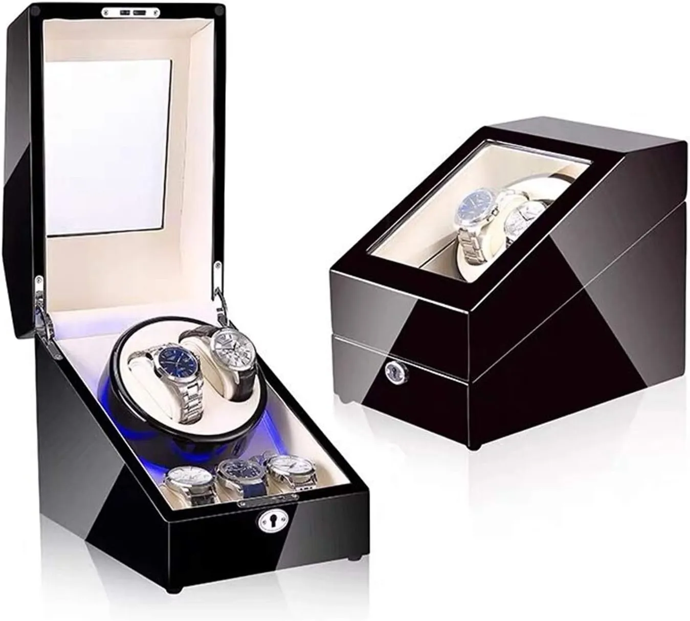 Spinner winding box Watch Winders - 3 2 Mechanical Watch Shaker LED Automatic Winding Box Household Mute Anti-magnetic Electric Motor Box Watch Storage Display Box Open Lid Stop Quiet and well operate