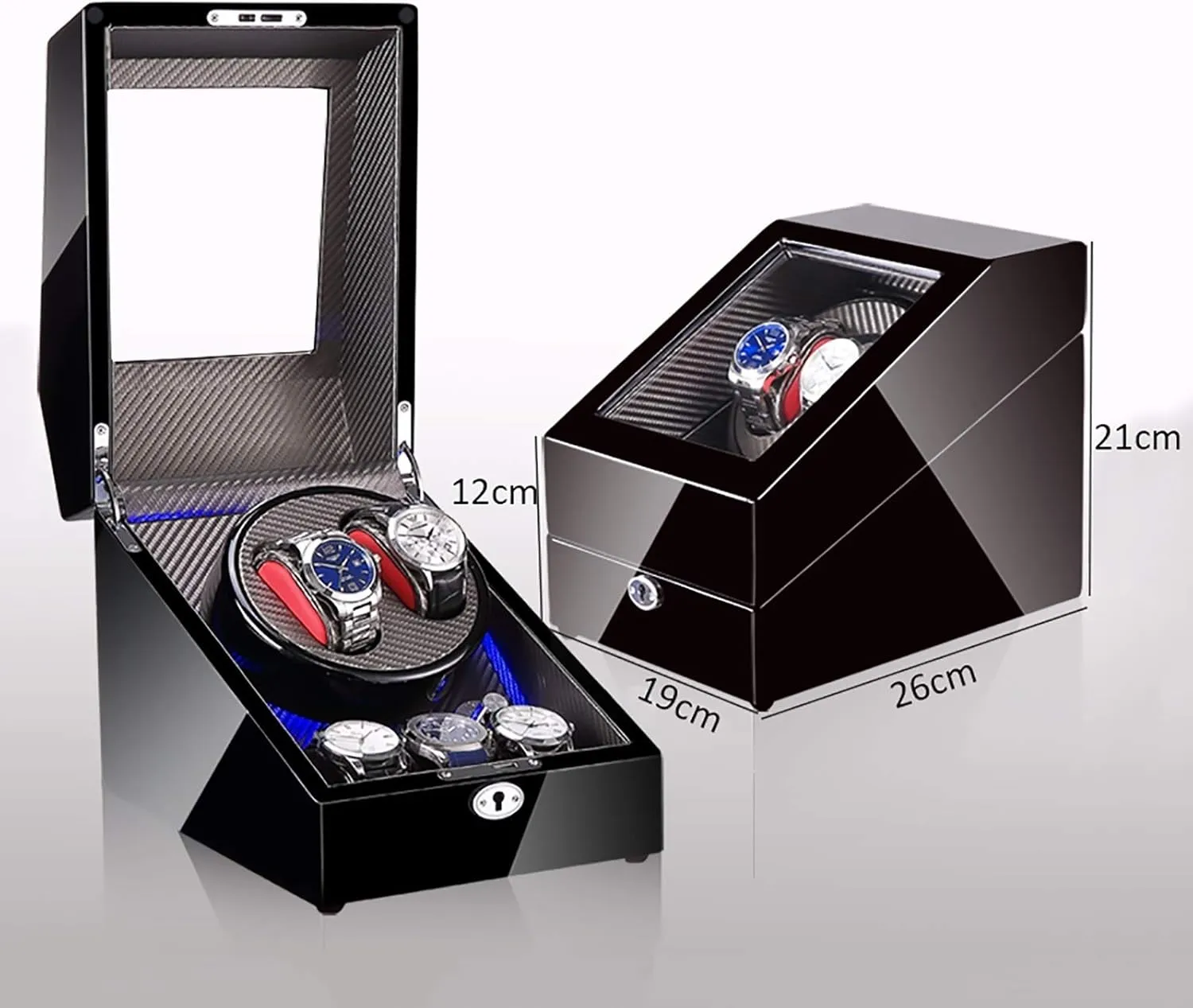 Spinner winding box Watch Winders - 3 2 Mechanical Watch Shaker LED Automatic Winding Box Household Mute Anti-magnetic Electric Motor Box Watch Storage Display Box Open Lid Stop Quiet and well operate