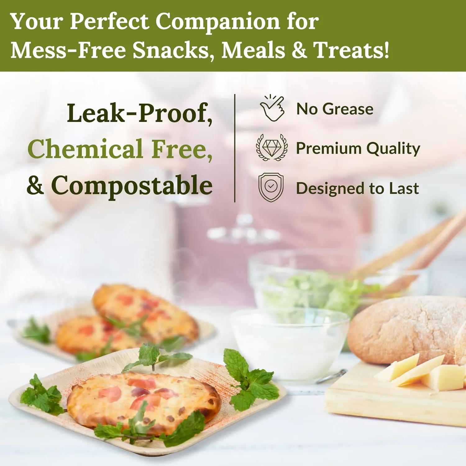 Square Palm Leaf Plates 8 Inch – 50 Pack Compostable Bamboo Style Disposable Dinnerware, Sustainable Appetizer & Dessert Plates for Parties, Picnics, Outdoor Events, and Weddings