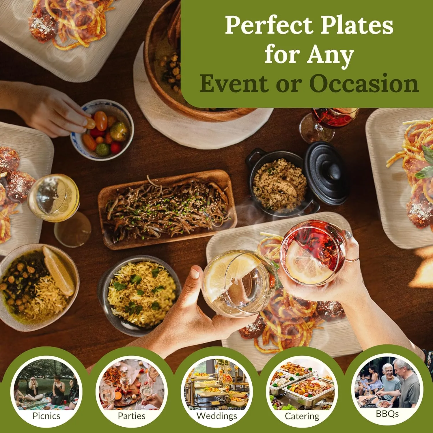 Square Palm Leaf Plates 8 Inch – 50 Pack Compostable Bamboo Style Disposable Dinnerware, Sustainable Appetizer & Dessert Plates for Parties, Picnics, Outdoor Events, and Weddings