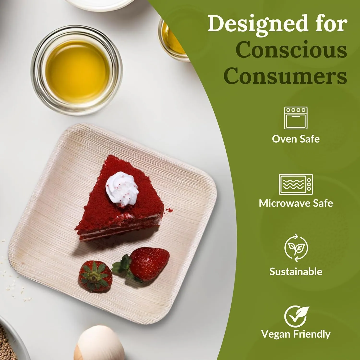 Square Palm Leaf Plates 8 Inch – 50 Pack Compostable Bamboo Style Disposable Dinnerware, Sustainable Appetizer & Dessert Plates for Parties, Picnics, Outdoor Events, and Weddings