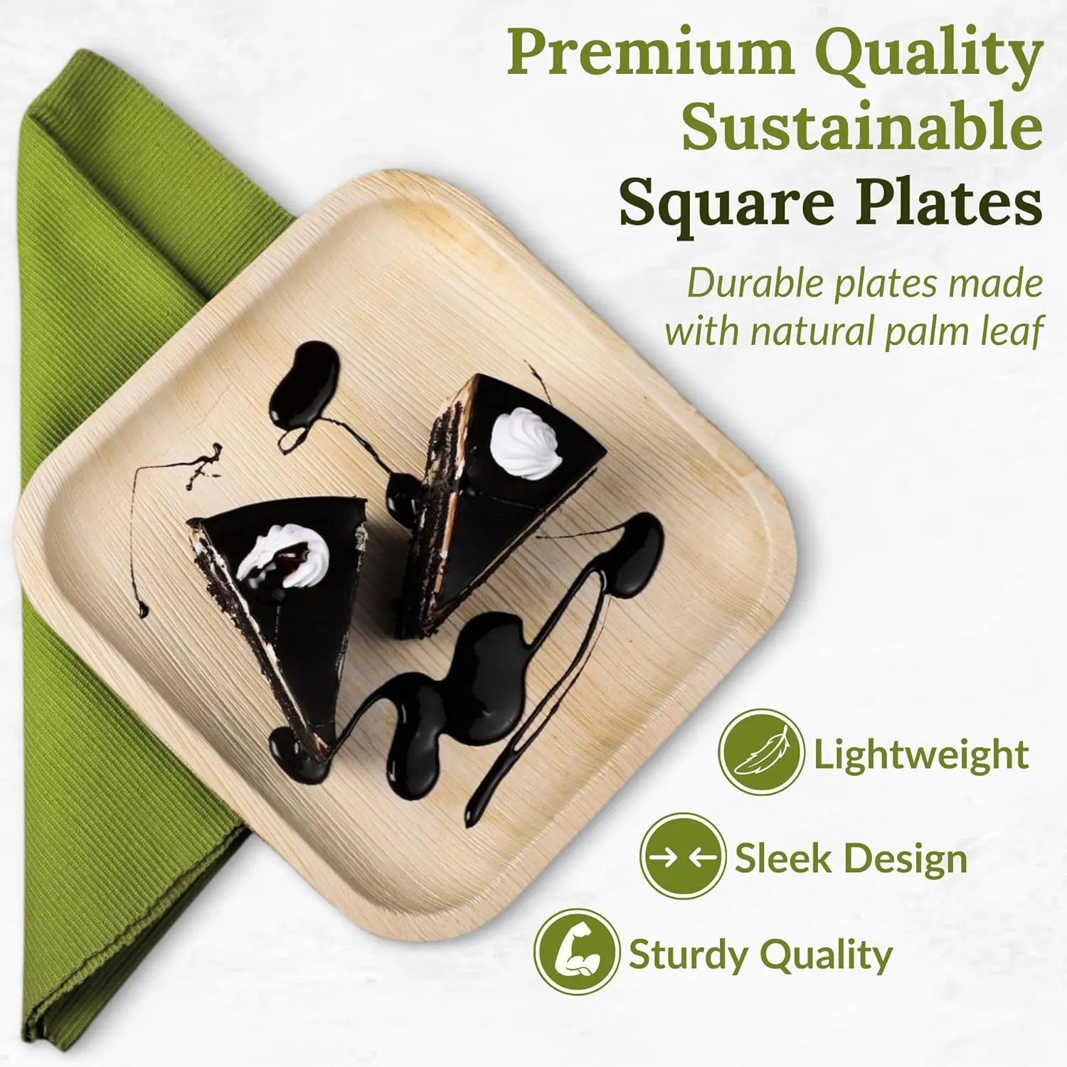 Square Palm Leaf Plates 8 Inch – 50 Pack Compostable Bamboo Style Disposable Dinnerware, Sustainable Appetizer & Dessert Plates for Parties, Picnics, Outdoor Events, and Weddings