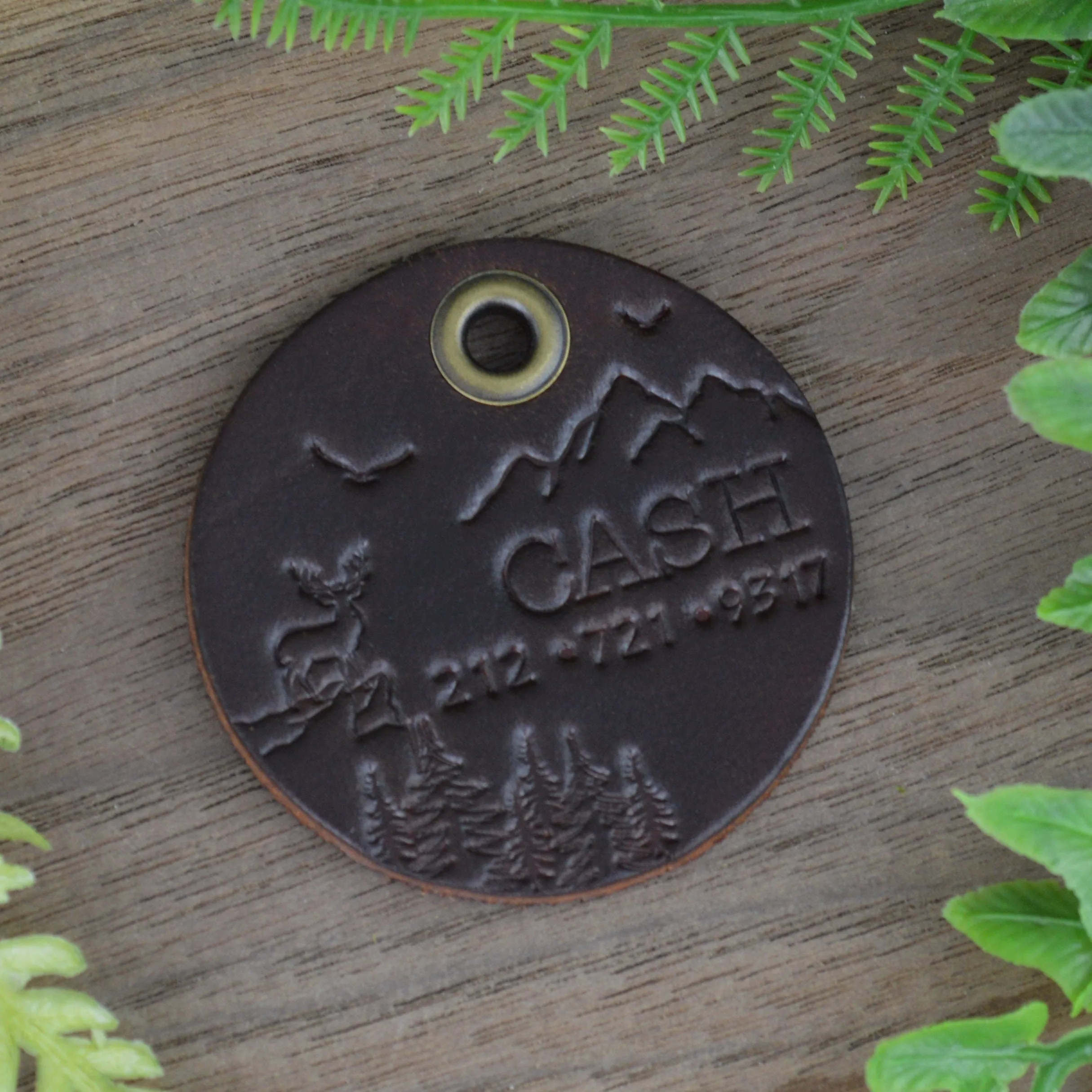 Stag on the Ridge Hand Tooled Leather Dog Tag