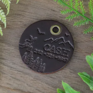 Stag on the Ridge Hand Tooled Leather Dog Tag