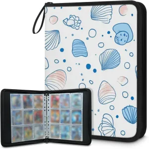 Starfish Conch Trading Card Binder 4 Pocket 400 Cards Holder Collector Album with 50 Removable Sleeves Toys Gifts for Boys Girls Seashell Fish Game Sports Cards