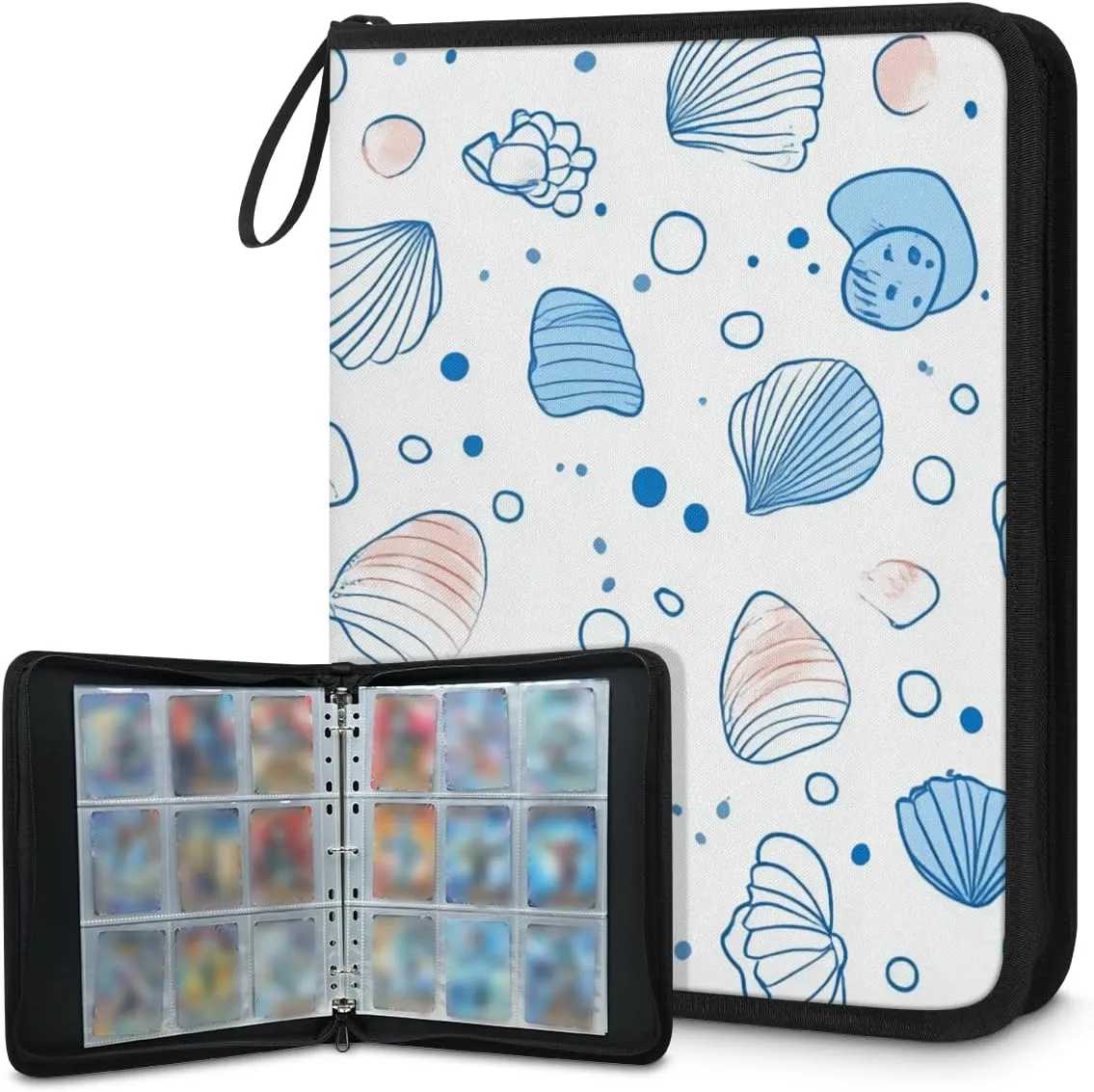 Starfish Conch Trading Card Binder 4 Pocket 400 Cards Holder Collector Album with 50 Removable Sleeves Toys Gifts for Boys Girls Seashell Fish Game Sports Cards