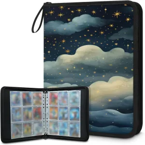 Starry Night 3 Ring Trading Zipper Binder Strap, Trading Card Binder 4 Pocket, 400 Pockets Card Holder with 50 Removable Sleeves for Game Cards