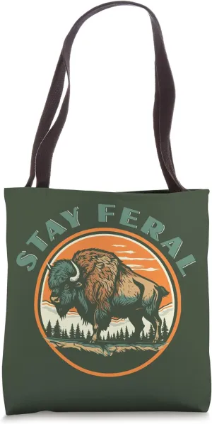 Stay Feral Wild Bison Vintage Outdoors National Park Graphic Tote Bag