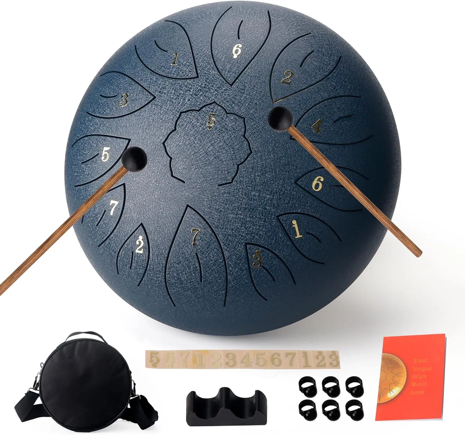 Steel Tongue Drum - 12 Inch, 13 Notes Blue Handpan with Bag, Book, Mallets - Ideal for Music Therapy, Yoga, Relaxation