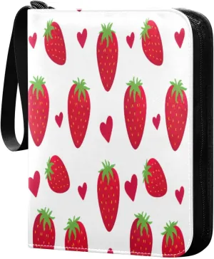 Strawberries Card Binder 4 Pockets, 400 Pockets Trading Card Binder Removable Card Albums Card Holder for Games, Sports, Football, Baseball Cards