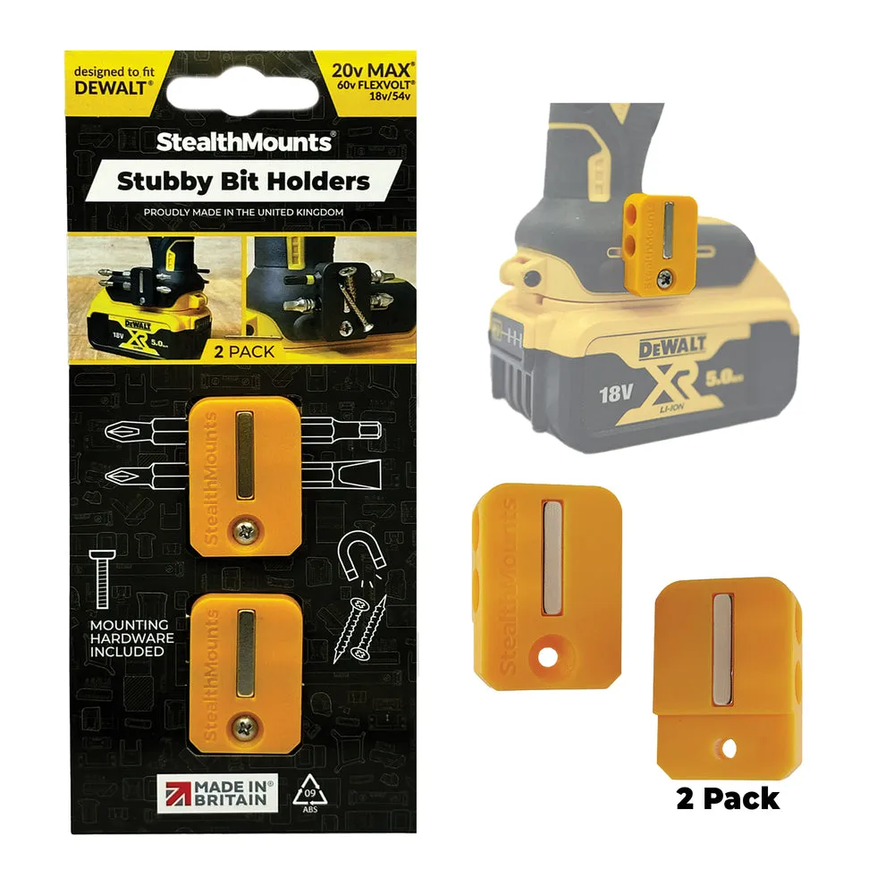 Stubby Magnetic Bit Holder For Dewalt XR & Flaxvolt Tools - Yellow