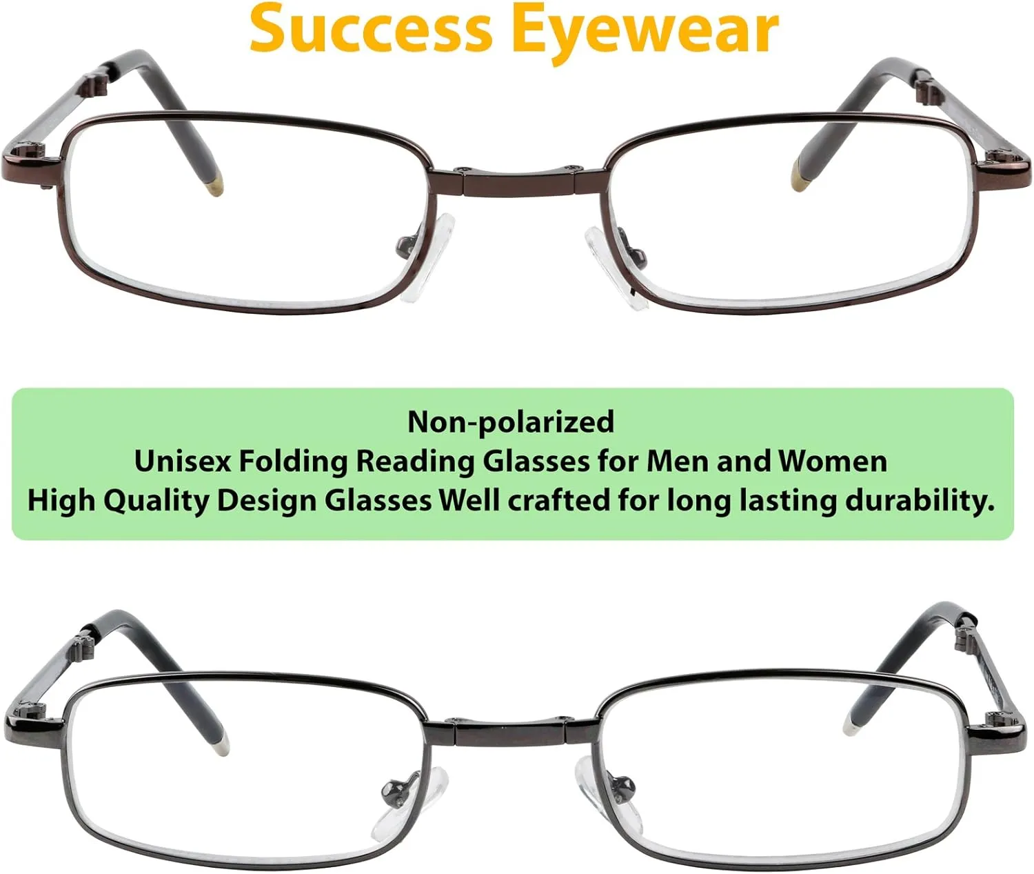 Success Eyewear Reading Glasses Fashion Folding Readers w Leather Cases Glasses for Reading for Men Women 2 Pk