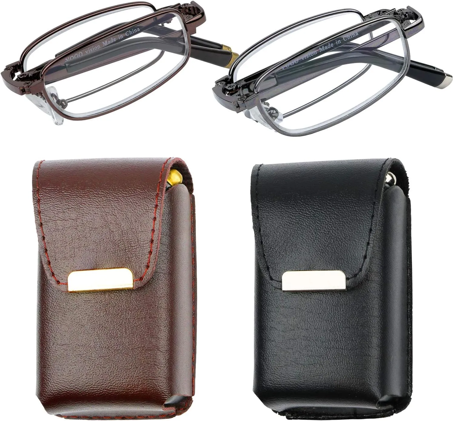 Success Eyewear Reading Glasses Fashion Folding Readers w Leather Cases Glasses for Reading for Men Women 2 Pk