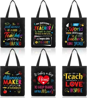 Sumind 6 Pcs Teacher Appreciation Gift Canvas Teacher Tote Bags Thank You Gift for Women Reusable Rainbow Bags