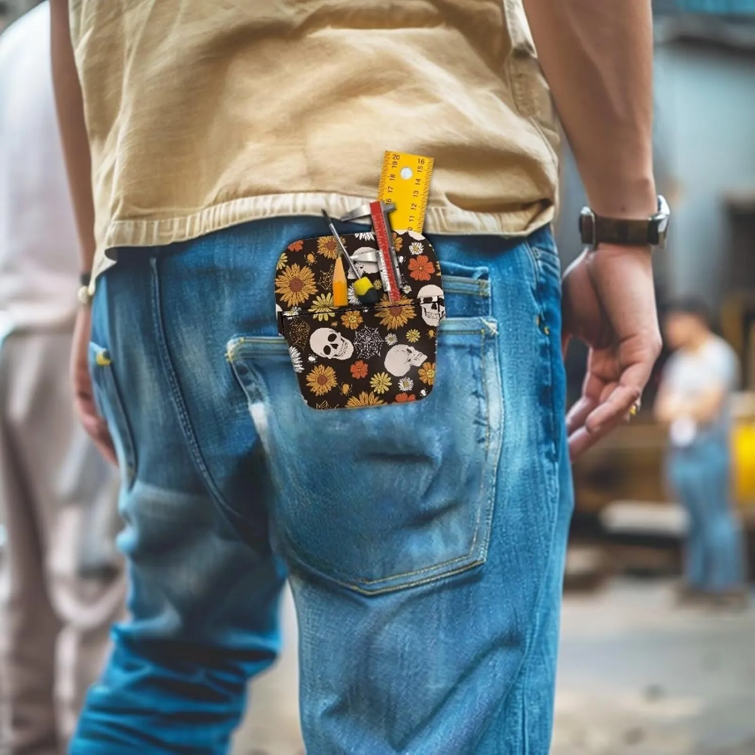 Sunflower Skull Pocket Protector for Shirt,Lab Coats,Pants,Leather Pen Pocket Holder Pencil Pouch Organizer for Women,Pocket Protectors for Pens and Pencils