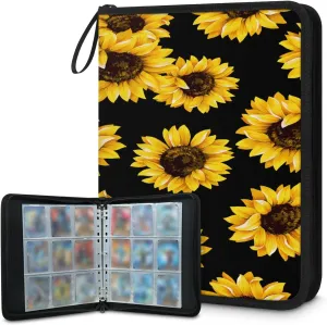 Sunflowers 3 Ring Trading Zipper Binder Strap, Trading Card Binder 4 Pocket, 400 Pockets Card Holder with 50 Removable Sleeves for Game Cards