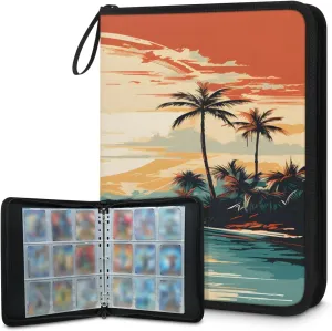 Sunset on Beach 3 Ring Trading Zipper Binder Strap, Trading Card Binder 4 Pocket, 400 Pockets Card Holder with 50 Removable Sleeves for Game Cards