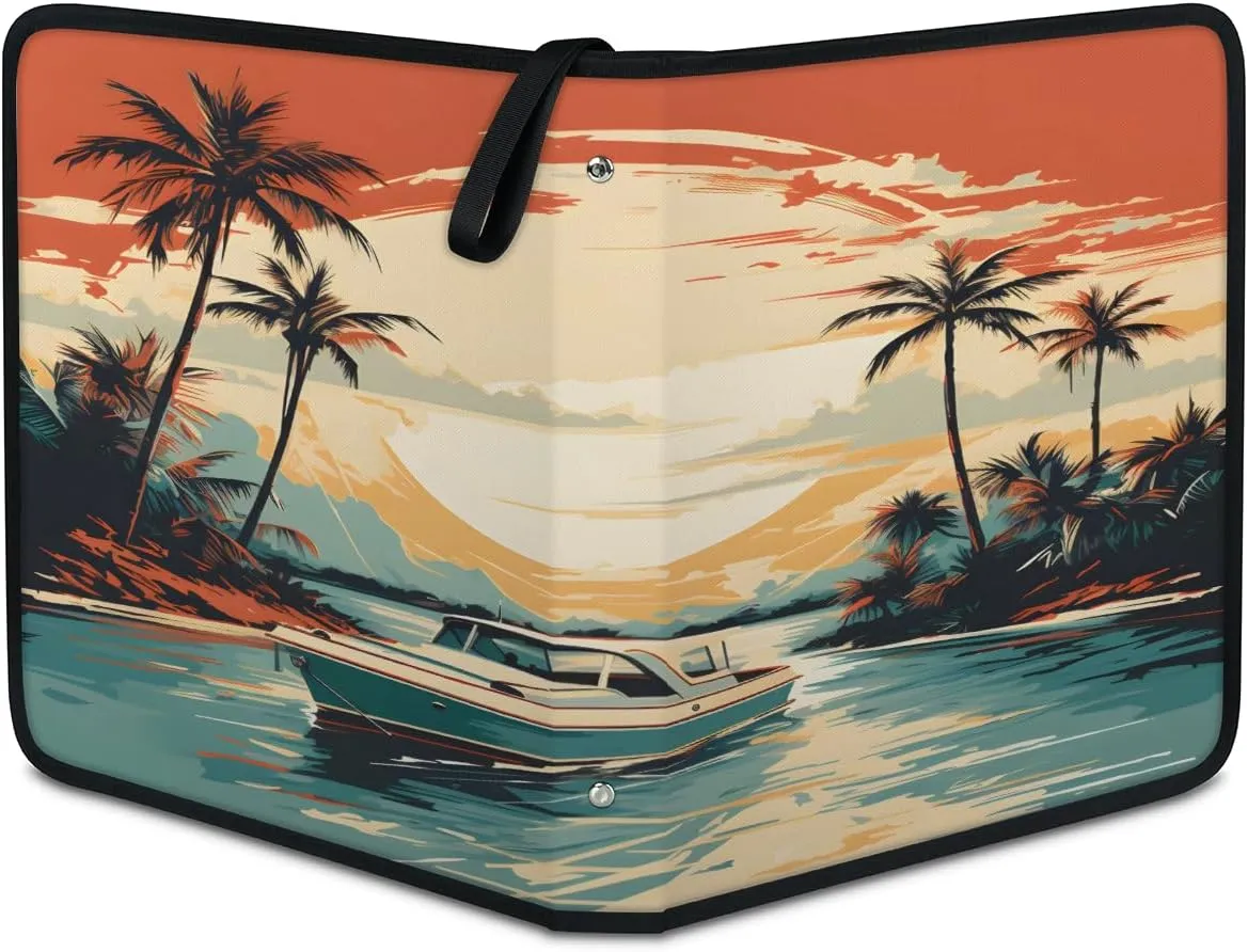 Sunset on Beach 3 Ring Trading Zipper Binder Strap, Trading Card Binder 4 Pocket, 400 Pockets Card Holder with 50 Removable Sleeves for Game Cards