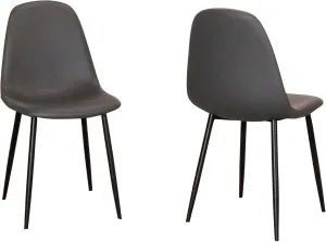 Sunset Trading Leda Dining Chairs | Matte Black Metal Tapered Legs | Charcoal Gray Armless Faux Leather Bucket Seats | Set of 2 | Contemporary, Mid-Century Modern Kitchen Accent Sidechairs