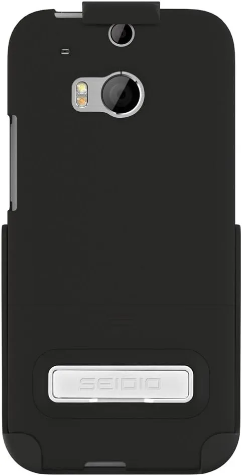 Surface Case with Metal Kickstand and Holster Combo for HTC One (M8) - Retail Packaging - Black