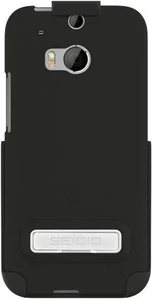 Surface Case with Metal Kickstand and Holster Combo for HTC One (M8) - Retail Packaging - Black