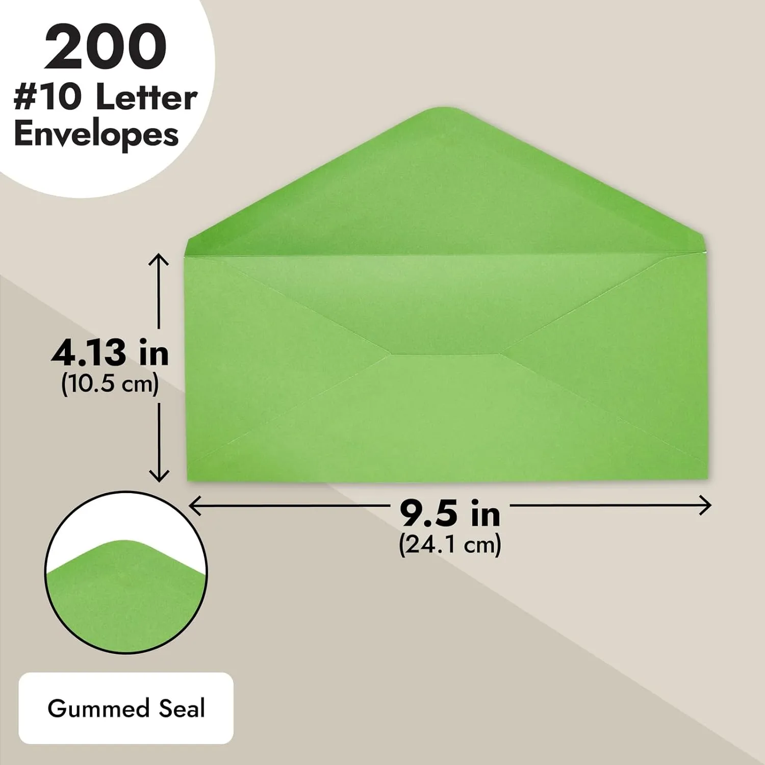 Sustainable Greetings 200 Pack #10 Green Colored Envelopes Bulk - Gummed Seal Letter Size for Party Invitations, Business Mailing, Checks, Holidays, Greeting Cards, Thank You Notes (4 1/8 x 9 1/2 In)