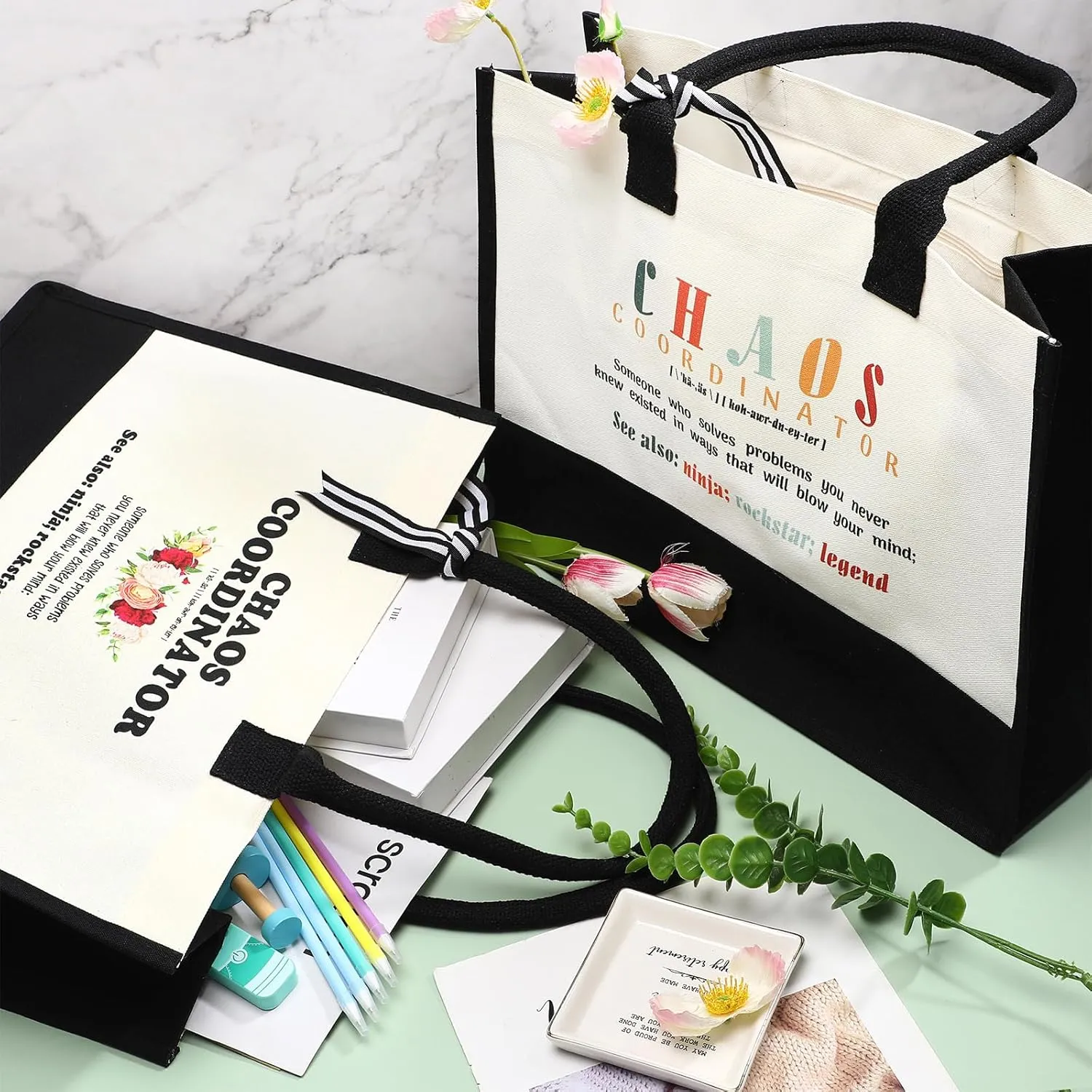 Sweetude Chaos Coordinator Gifts for Women Tote Bag Thank You Coworker Gifts for Teacher Appreciation Boss Day Nurse(Rose)