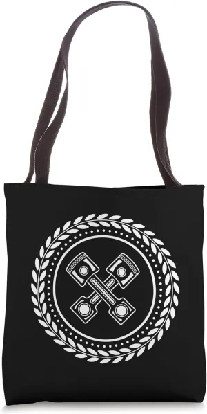 Symbol for proud mechanics with motor piston and wreath of honor Tote Bag