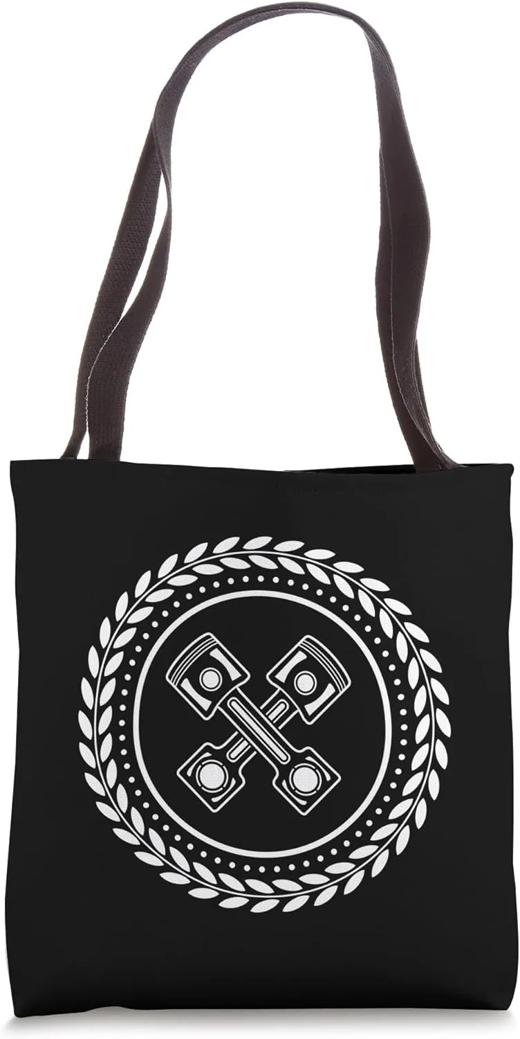 Symbol for proud mechanics with motor piston and wreath of honor Tote Bag