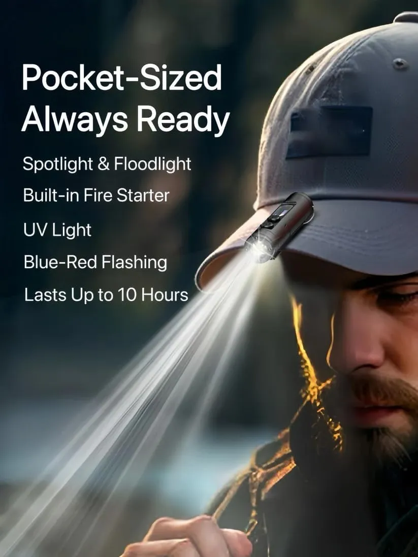 Taclite Mini - The Ultimate Everyday Micro Tool, Rechargeable LED Magnetic Super Bright Tactical Flashlight with Hat Clip, IP68 Waterproof, 3 Brightness, For Hiking, Emergency, Hurricane (Black)