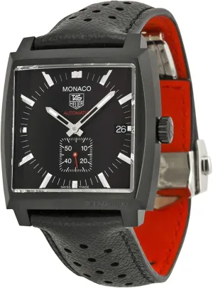 Tag Heuer Monaco Automatic Black Dial Black Leather Mens Watch WW2119FC6338
