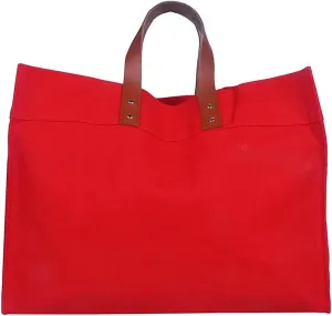 Tag&Crew Manhattan Leather Handled Box Styled Canvas Tote Handbag for Travel Shopping Work