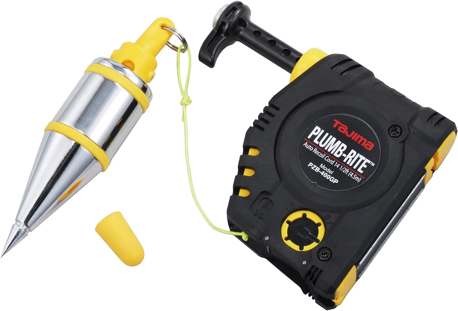 TAJIMA Plumb Bob Setter - 14 oz (400g) Magnetic Plumb-Rite with 14.5 ft Auto Recoil Cord & Quick-Stabilizing Bob - PZB-400GP
