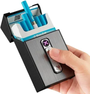 TARVIT Cigarette case with Lighters for 20pcs Cigarettes ，Portable Holder Box Pack with Lighter USB Rechargeable, Flameless, Windproof,Moisture-Proof for Outdoor (Color : Black Brushed)
