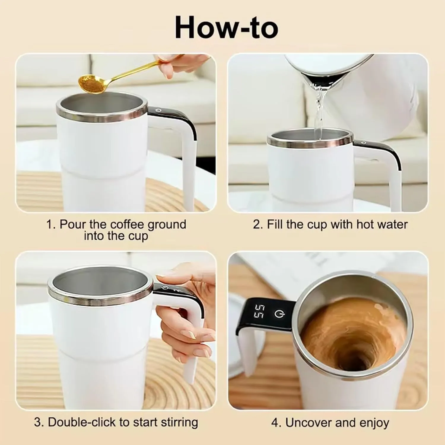 Taza Inteligente para Cafe, Magnetic Automatic Coffee Cup, Rechargeable Intelligent Mixing Mug, Electric Self Stirring Cup, Spinning Stirrer Mug Lid LED Display Temperature Milk(Black)