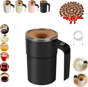 Taza Inteligente para Cafe, Magnetic Automatic Coffee Cup, Rechargeable Intelligent Mixing Mug, Electric Self Stirring Cup, Spinning Stirrer Mug Lid LED Display Temperature Milk(Black)