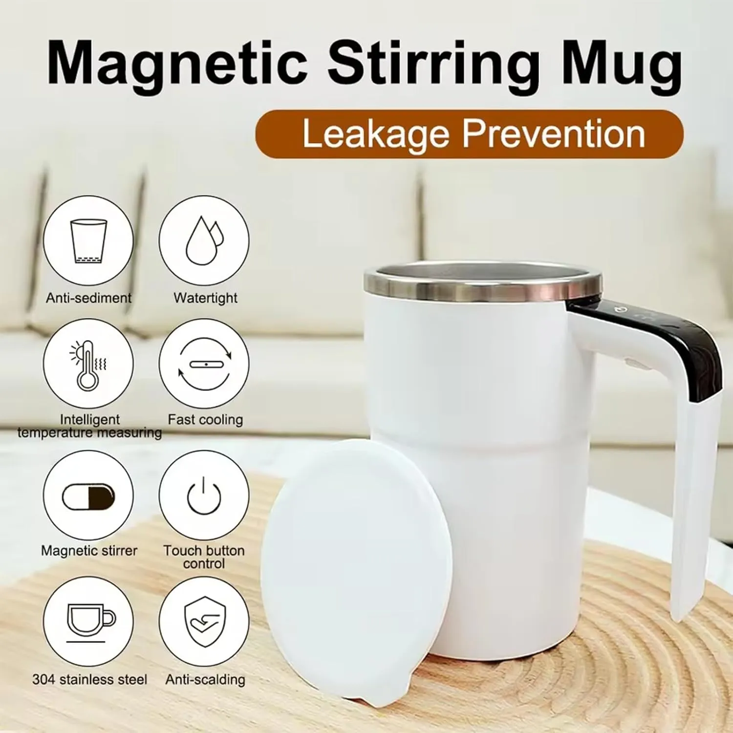 Taza Inteligente para Cafe, Magnetic Automatic Coffee Cup, Rechargeable Intelligent Mixing Mug, Electric Self Stirring Cup, Spinning Stirrer Mug Lid LED Display Temperature Milk(Black)
