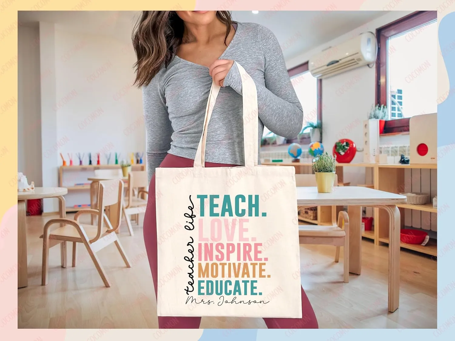 Teacher Appreciation Tote Bag Gift Tote Bag Canvas Premium Custom Teacher Gift Personalized Bag Gifted Teacher Tote Reusable Bag Personalized Name Teacher Bag (STYLE 1, Large Bag)
