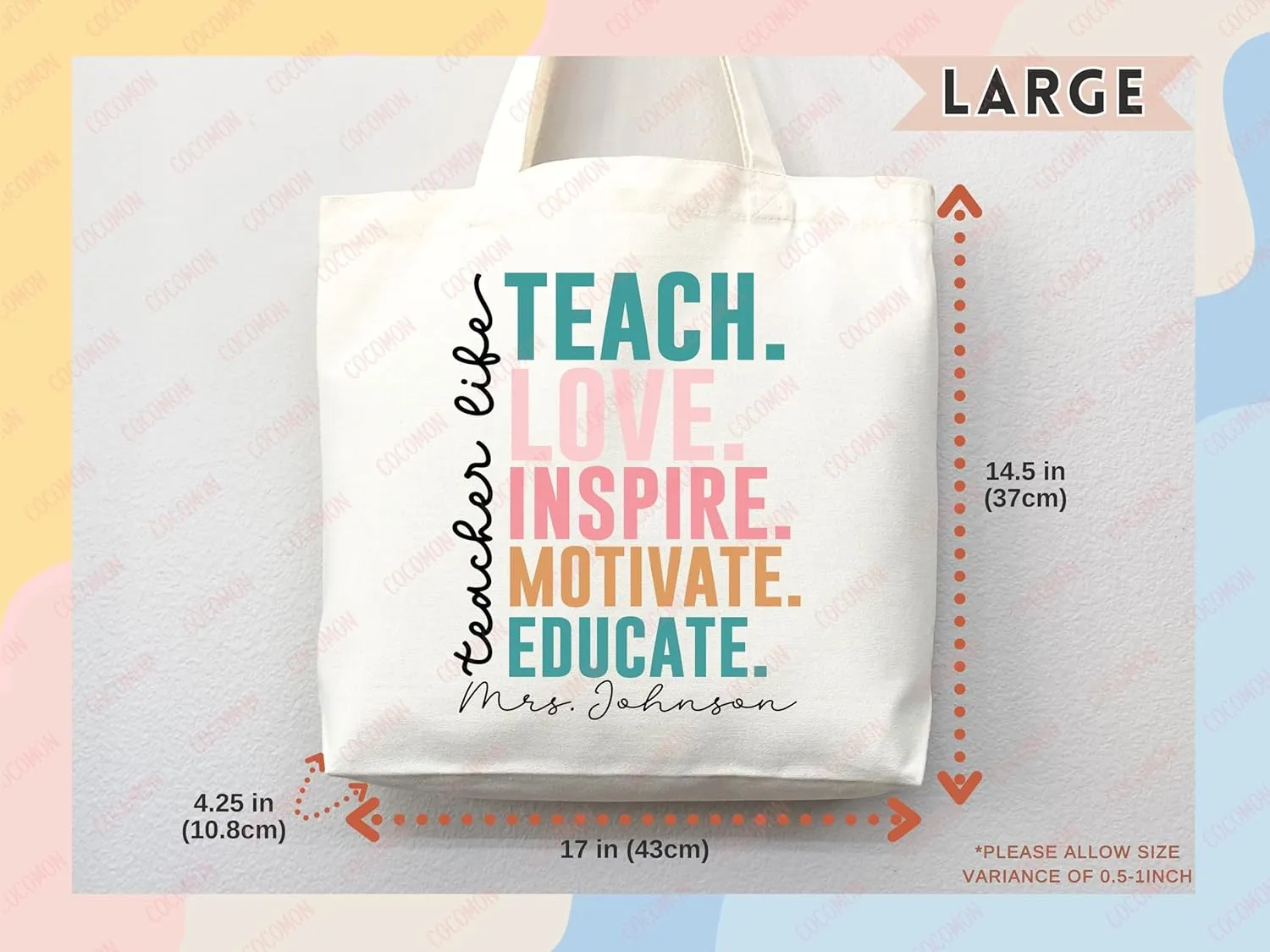 Teacher Appreciation Tote Bag Gift Tote Bag Canvas Premium Custom Teacher Gift Personalized Bag Gifted Teacher Tote Reusable Bag Personalized Name Teacher Bag (STYLE 1, Large Bag)