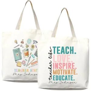 Teacher Appreciation Tote Bag Gift Tote Bag Canvas Premium Custom Teacher Gift Personalized Bag Gifted Teacher Tote Reusable Bag Personalized Name Teacher Bag (STYLE 1, Large Bag)