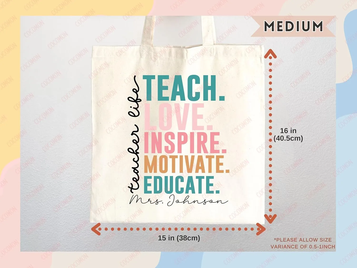 Teacher Appreciation Tote Bag Gift Tote Bag Canvas Premium Custom Teacher Gift Personalized Bag Gifted Teacher Tote Reusable Bag Personalized Name Teacher Bag (STYLE 1, Large Bag)
