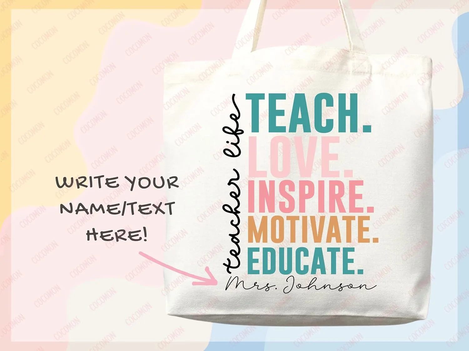 Teacher Appreciation Tote Bag Gift Tote Bag Canvas Premium Custom Teacher Gift Personalized Bag Gifted Teacher Tote Reusable Bag Personalized Name Teacher Bag (STYLE 1, Large Bag)