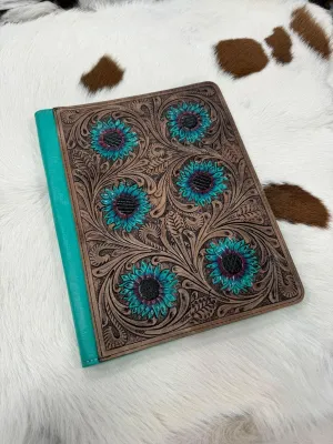 Teal flower Leather Portfolio