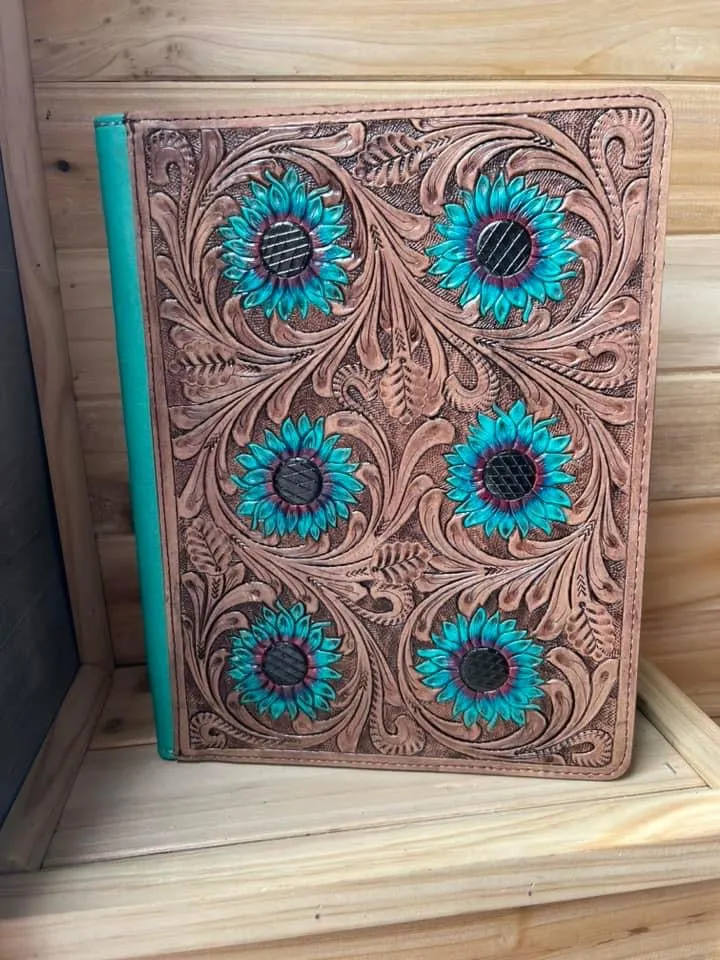 Teal flower Leather Portfolio