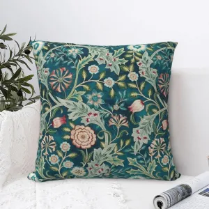 Teal Green Blue Vintage Floral Botanical William Morris Greenery Forest Fox Blue Green Decorative Throw Pillow Covers 18x18 inch Pillowcase Aesthetic Cushion Cover for Home Decor Sofa Living Room