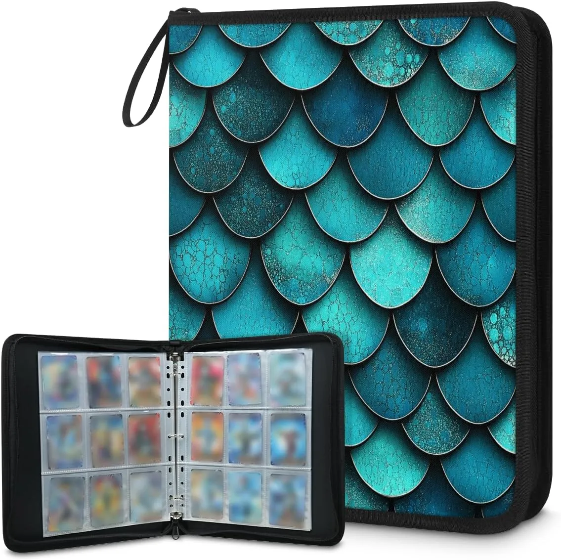 Teal Mermaid Scales Trading Card Binder 9 Pocket 900 Cards Holder Collector Album with 50 Removable Sleeves Toys Gifts for Boys Girls Green Sea Fish Game Sports Cards