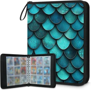Teal Mermaid Scales Trading Card Binder 9 Pocket 900 Cards Holder Collector Album with 50 Removable Sleeves Toys Gifts for Boys Girls Green Sea Fish Game Sports Cards