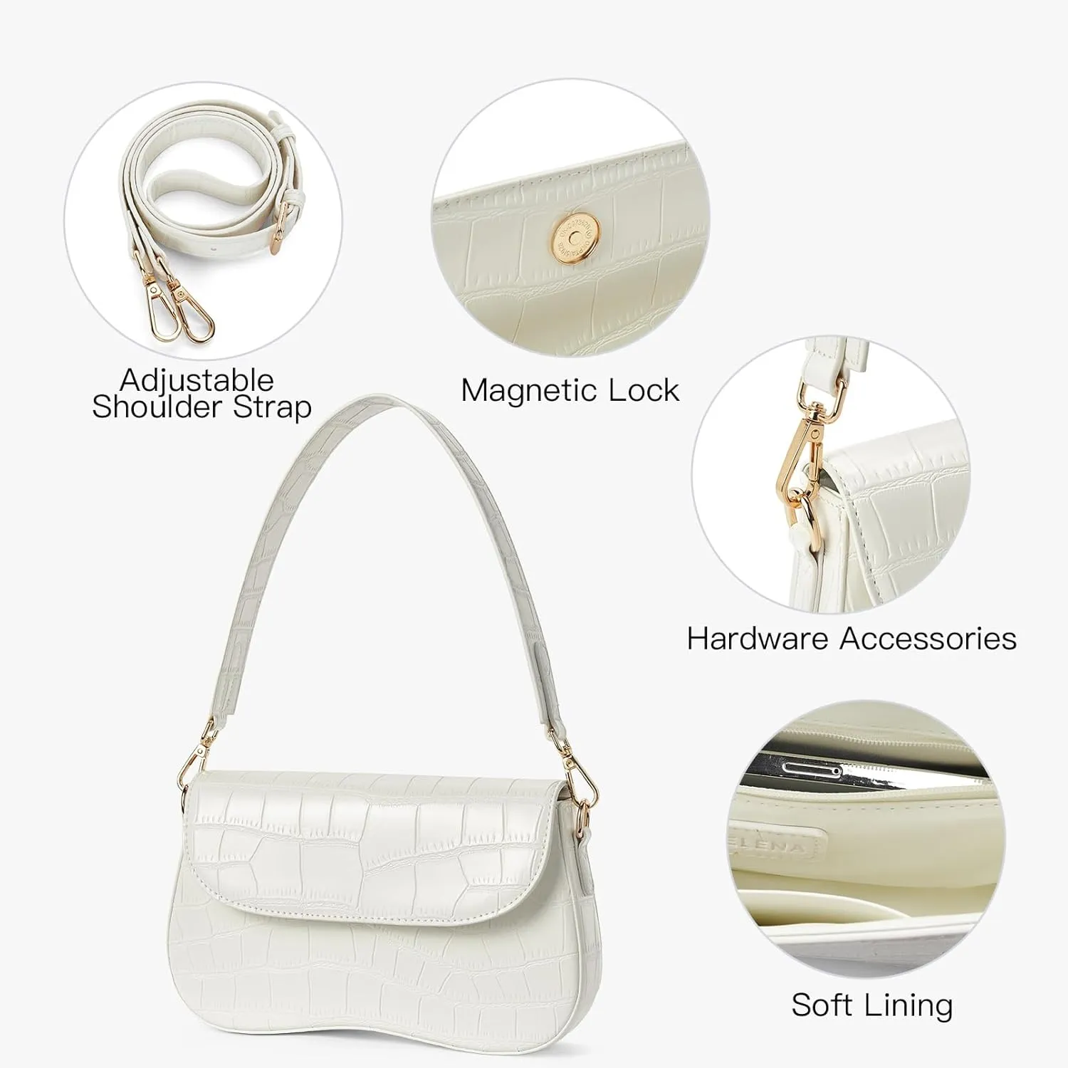 Telena Shoulder Bag for Women Vegan Leather Women's Shoulder Purses Handbags with 2 Removable Strap Crossbody Bag Purses