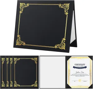 Tenare 6 Pack Leatherette Imprinted Diploma Cover for Certificate 8.5"x 11" Smooth Leather Letter Graduation Document Holder (Black)